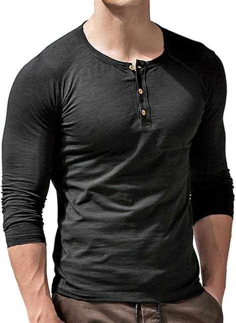 Buy Mens Regular Fit Henley T Shirt Long Sleeve With 3 Buttons Placket