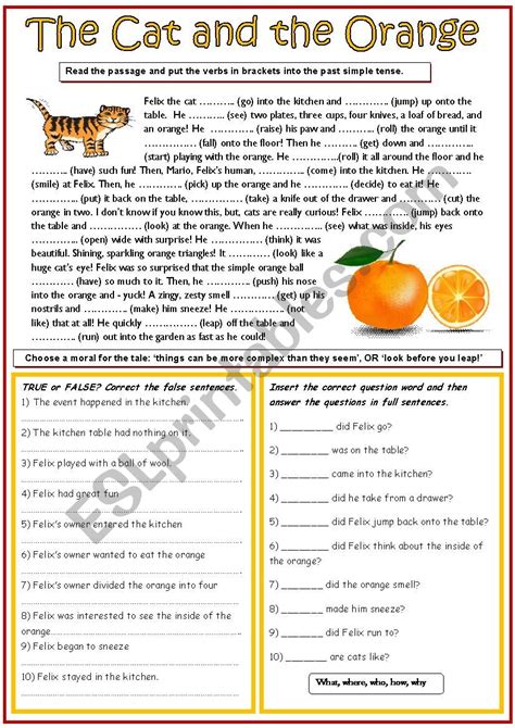 The Cat And The Orange Esl Worksheet By Cunliffe