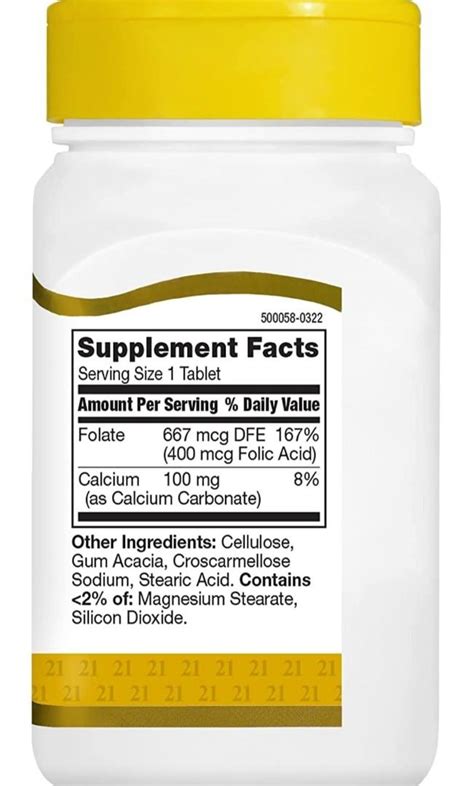 21st Century Folic Acid 400 Mcg Tablets 250 Count Health Nutrition