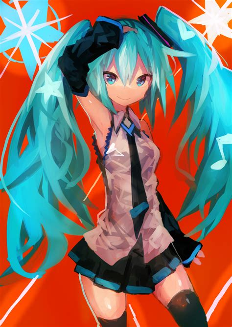 Safebooru 1girl Absurdres Aqua Hair Armpits Bangs Black Legwear Black Neckwear Black Skirt