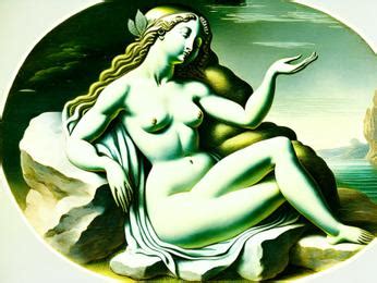 A Painting Of A Naked Woman Sitting On A Rock Image Design ID