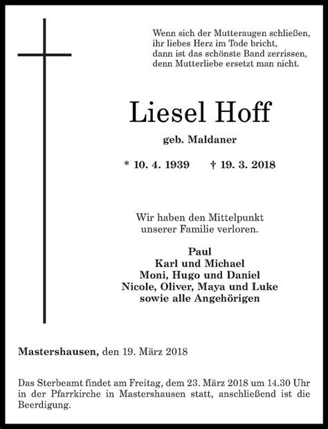 Traueranzeigen Von Liesel Hoff Rz Trauer De