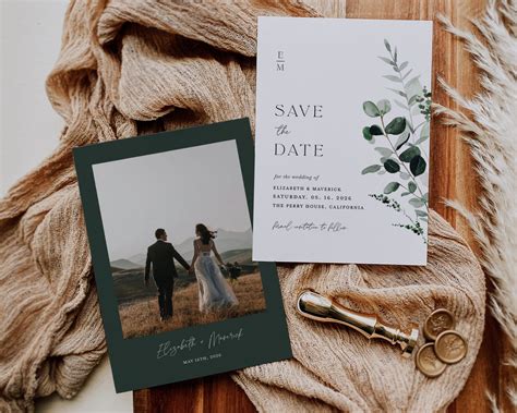 Sage Green Save The Date Template Minimal Photo Wedding Save Etsy