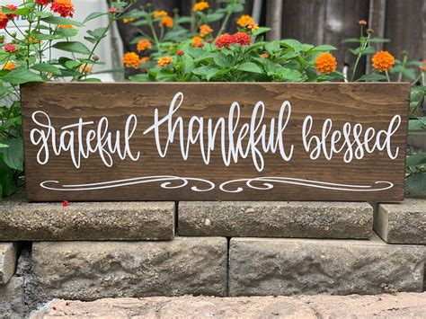 Grateful Thankful Blessed Wooden Sign Rustic Farmhouse Decor Etsy