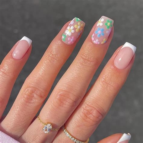 Runrayay Bunte Blumen Acryl Fack N Gel Kurz Mit Franz Sischen Spitzen