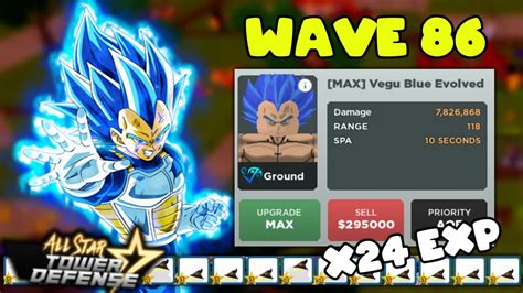 7 Star Vegu Blue Vegeta Overpowered Wave 86 Solo Game Play All Star Tower Defense Roblox