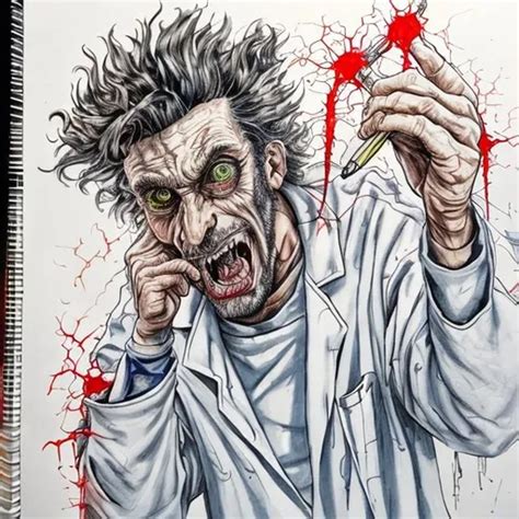 A Mad Scientist In A Lab Painted In Fine Pen With Dc