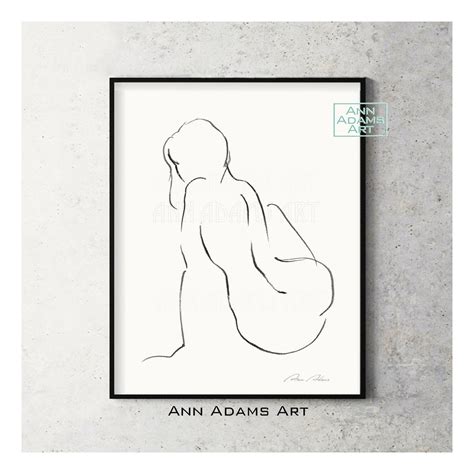 Nude Sketch Figure Line Drawing Minimalist Black And White Art Nude