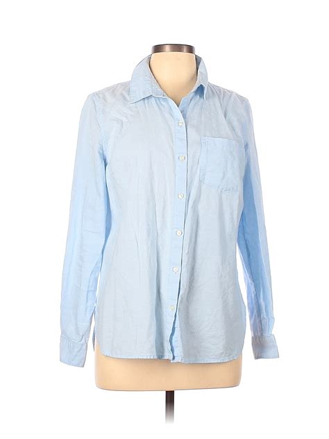 Old Navy Cotton Solid Blue Long Sleeve Button Down Shirt Size L