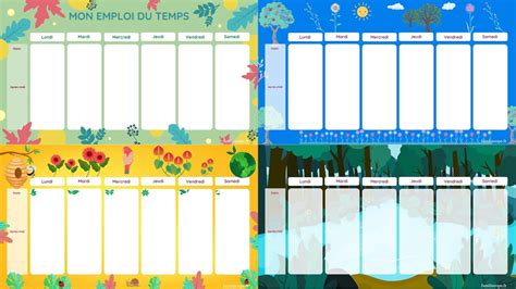 4 emplois du temps thème nature à imprimer