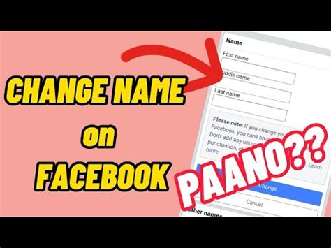 Paano Mag Palit Ng Pangalan Sa Facebook Profile Youtube