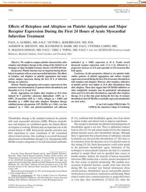 Effects of Reteplase and Alteplase on Platelet Aggregation and Major ...