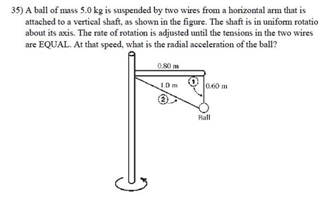 Solved A Ball Of Mass Kg Is Suspended By Two Wires From Chegg