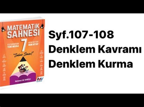 Sinif Matemat K Sahnes S Denklem Kavrami Denklem Kurma Youtube