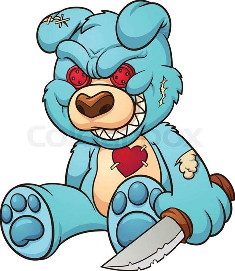 Evil Teddy Bear Vector Clip Art Illustration With Simple Gradients