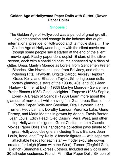 Ppt [read Download] Golden Age Of Hollywood Paper Dolls With Glitter