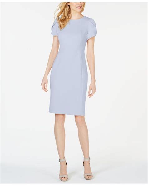 Calvin Klein Tulip Sleeve Scuba Crepe Sheath Dress In Blue Lyst