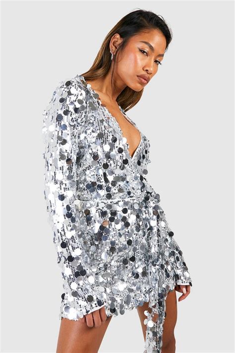 Sequin Disc Wrap Dress Boohoo Uk