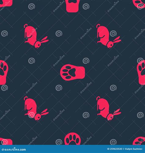 Set Rabbit And Paw Print On Seamless Pattern Vector Stock Vector Illustration Of Isolated