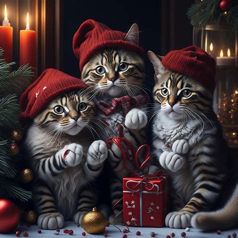 Premium Ai Image Cute Cats Celebrating Merry Christmas Party Cat In