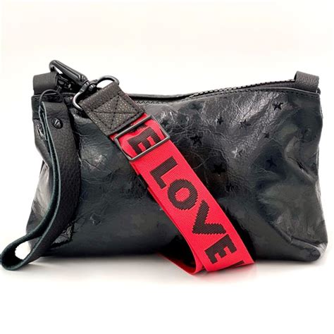 Nancy Crossbody In Black Star Leather With Red Love Strap Lynn