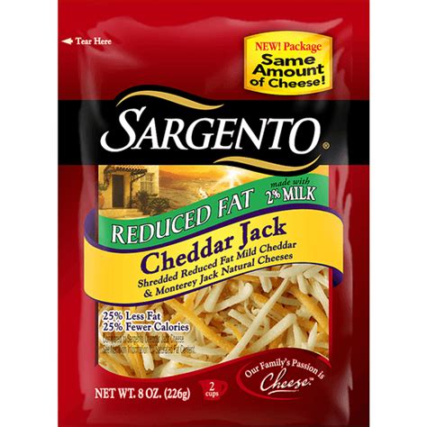 Sargento Reduced Fat Cheddar Jack Shredded Cheese 8 Oz Bag Packaged