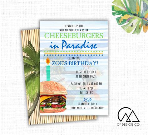 Cheeseburger in Paradise Party Invitation Jimmy Buffett - Etsy