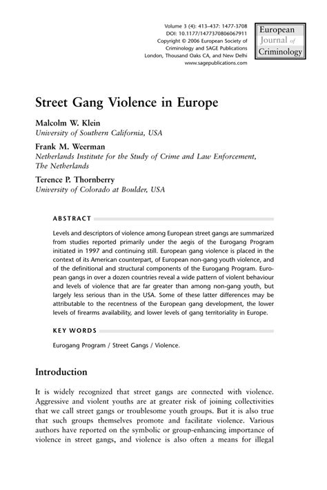 (PDF) Street gang violence in Europe