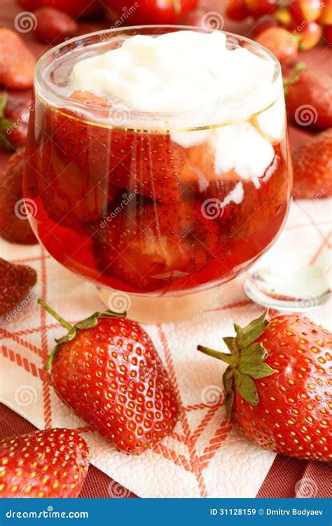 Strawberries in Syrup and Cream. Stock Image - Image of milk, colors: 31128159