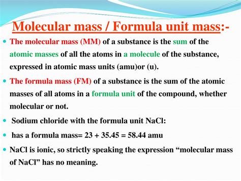 PPT - Lecture No. 2 Molecular Mass and Formula mass Lecturer: Amal Abu Mostafa PowerPoint ...