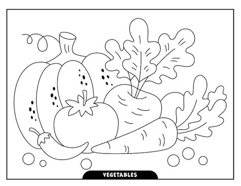 Páginas para colorir vegetais para crianças Vetor Premium