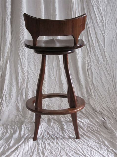 Hand Made Black Walnut Bar Stool With Swivel And Back By Bearkat Wood