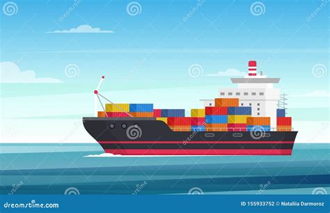 Cargo Ship Flat Vector Illustration Delivery Service Concept Stock