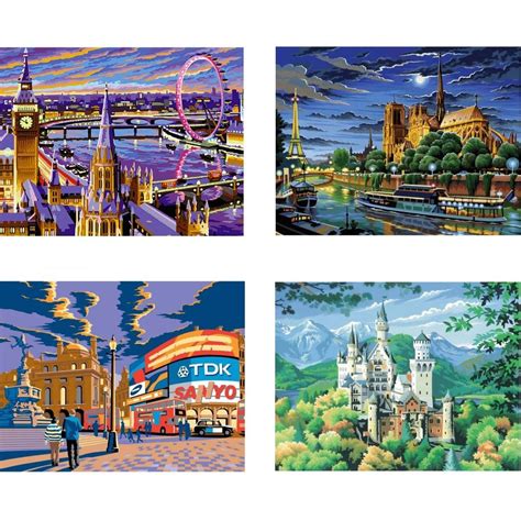 Sequin Art Famous Places Large Painting By Numbers Pack Of 4 Craft