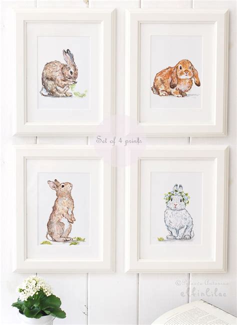 Bunny Art Print Set Bunny Nursery Prints Giclee Bunny Etsy Bunny