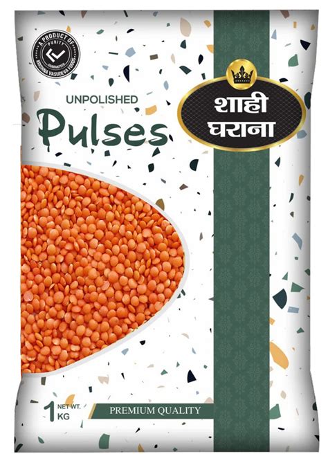 Red Shahi Gharana Unpolished Masoor Dal High In Protein Packaging