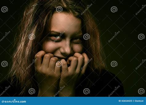 Girl Possessed By A Demon With A Sinister Smile Stock Image Image Of