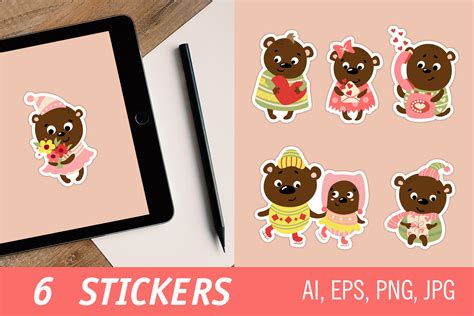 Bears Valentines Printable Stickers Graphic By Helgakov · Creative Fabrica