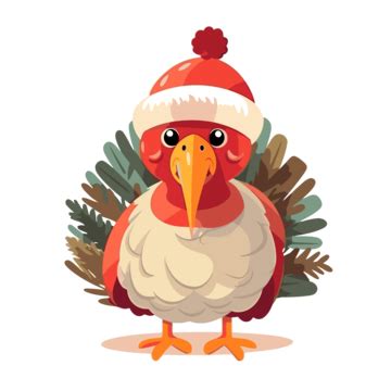 Christmas Turkey Vector, Sticker Clipart Cute Bird In A Christmas Hat ...