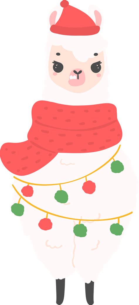 Christmas Llama Cartoon Illustration Cute Alpaca With Santa Hat