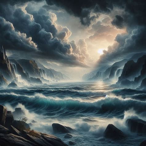 Artistic Interpretation Of A Stormy Sea With Dramatic Waves Stock