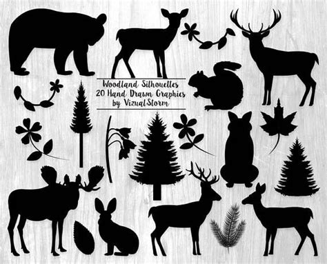 Forest Silhouettes Clipart Bundle Png Woodland Animal Clip Art, Plants ...