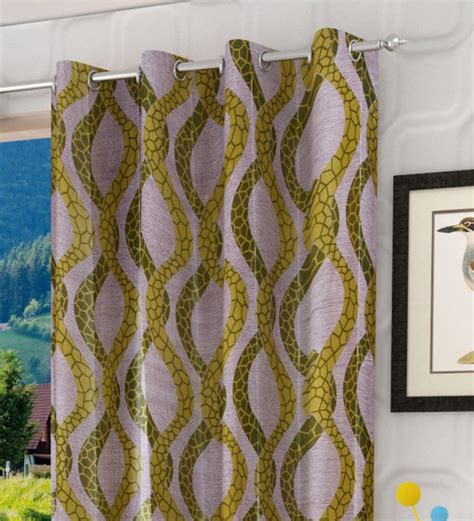 Buy Green Polycotton Semisheer Feet Eyelet Curtain Set Of By