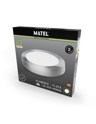 Downlight Led Superficie Redondo Plata Matel 18w Neutra