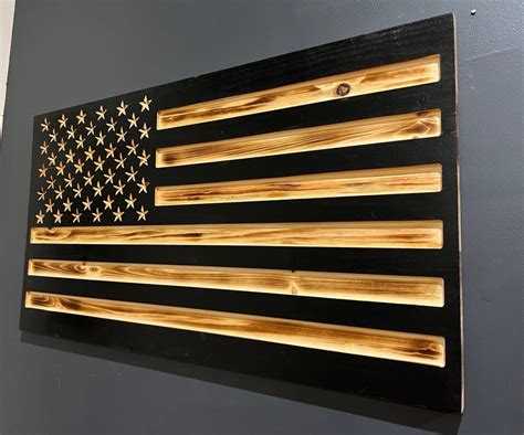 CNC Carved American Flag Black and Burned Wood Flag - Etsy