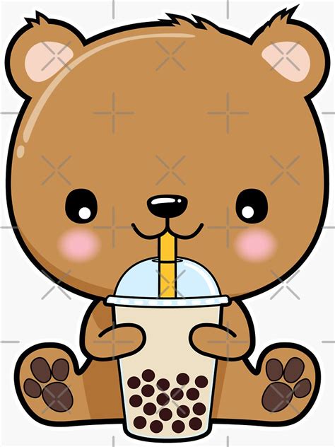 Cute Kawaii Bear Drinking Boba Bubble Milk Tea Sticker For Sale By