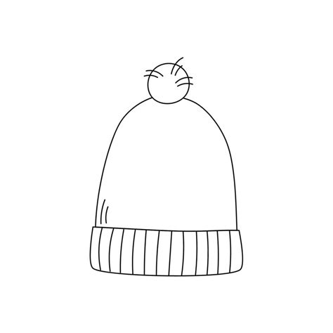 Winter Hat Knit Wool Beanie With Pompom Doodle Style Line Art 4971068 Vector Art At Vecteezy