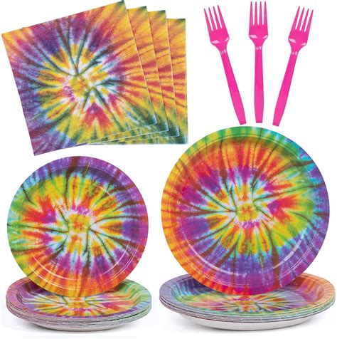 Amazon DECORLIFE Tie Dye Party Supplies Serves 24 Birthday Paper