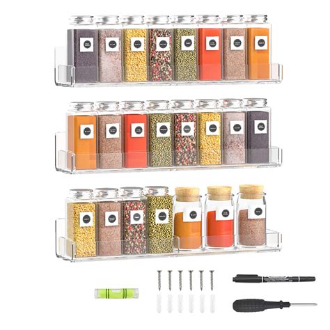 Buy Sezanrpt Inch Acrylic Spice Rack Wall Organizer Set Of Clear