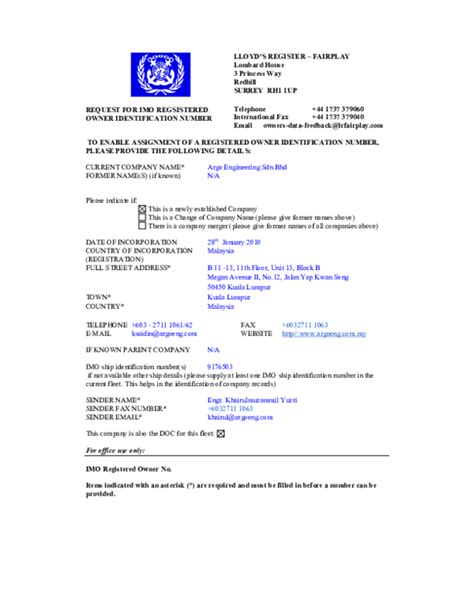 Pdf Request For Imo Registered Owner Identification Number Lloyds